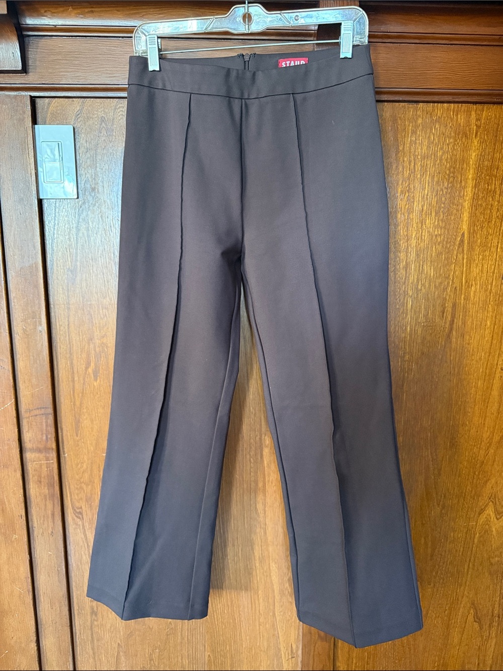 STAUD Chocolate Brown Cropped Wide-Leg Trousers